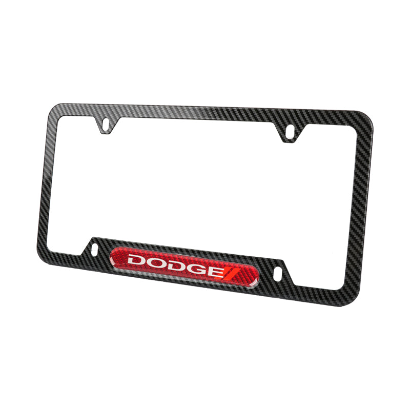 Brand New Universal 1PCS Dodge Carbon Fiber Look Metal License Plate Frame