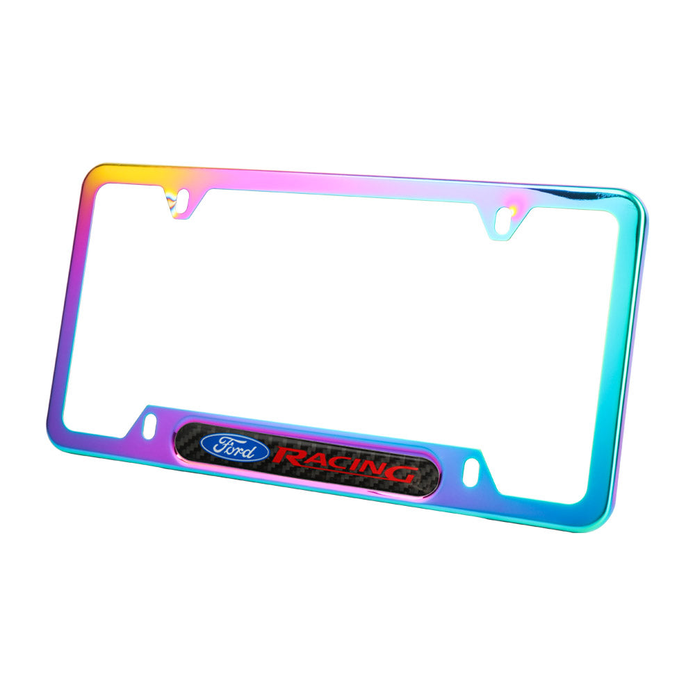 Brand New Universal 2PCS Ford Racing Neo Chrome Metal License Plate Frame