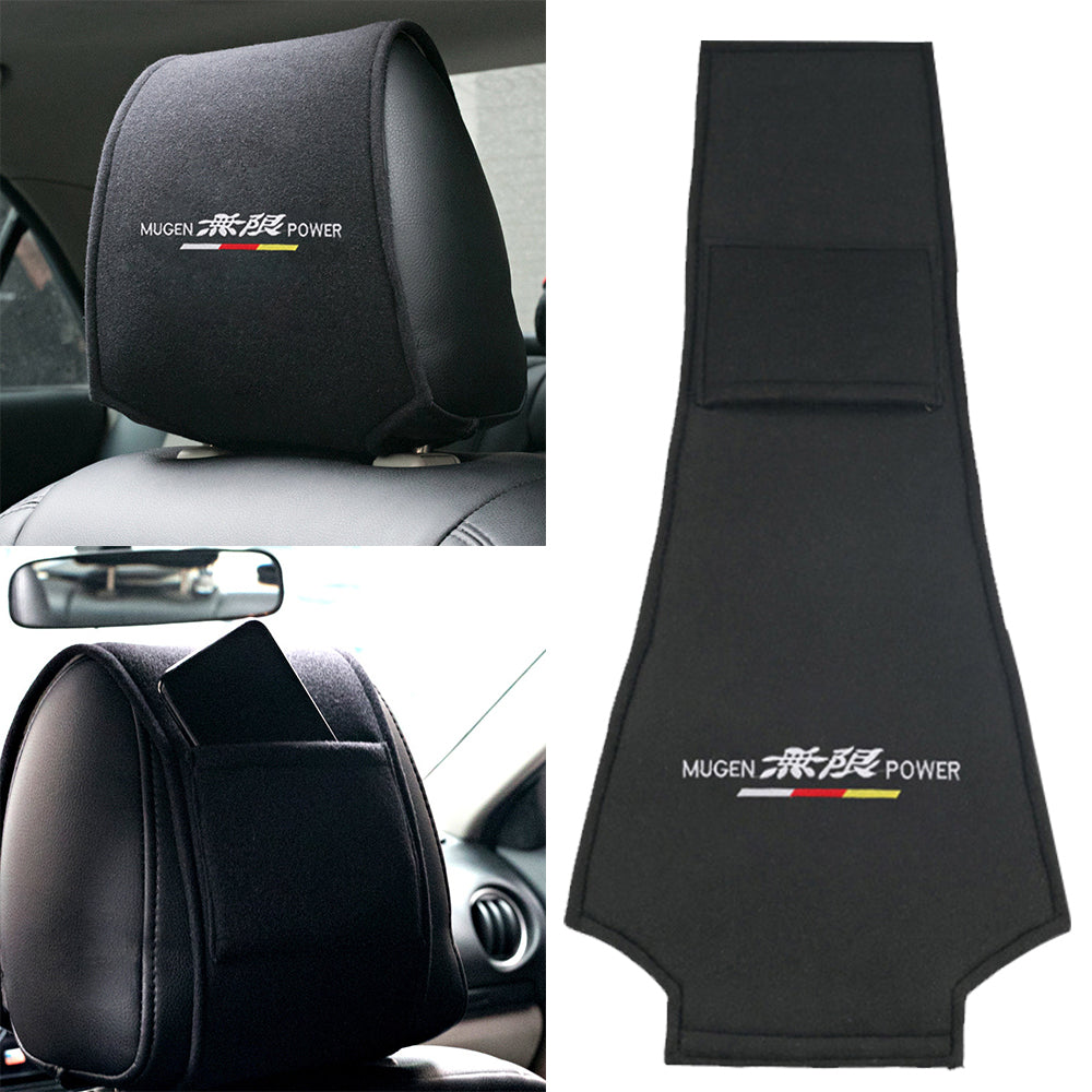 BRAND NEW 1PCS MUGEN POWER BLACK CAR NECK SEAT HEADREST PROTECTOR SUEDE COVER