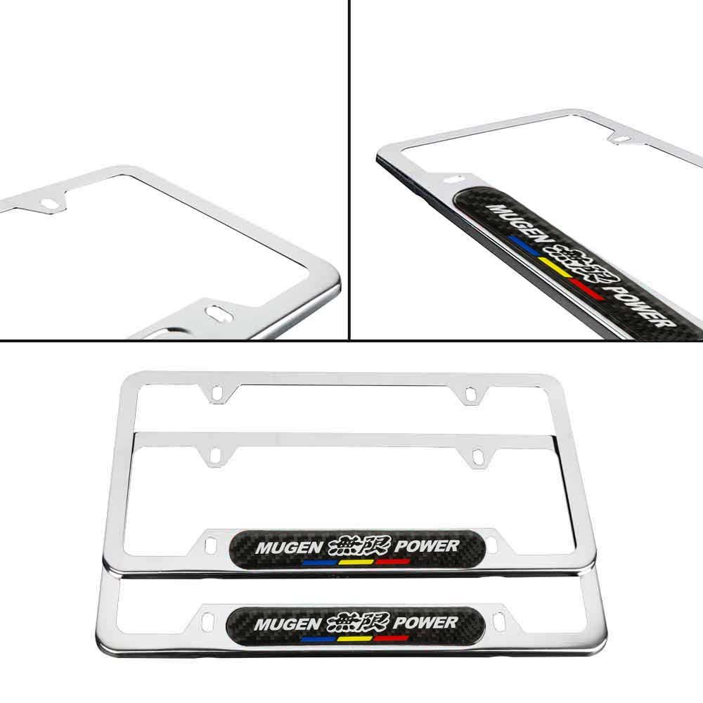 Brand New Universal 2PCS Mugen Power Chrome Metal License Plate Frame