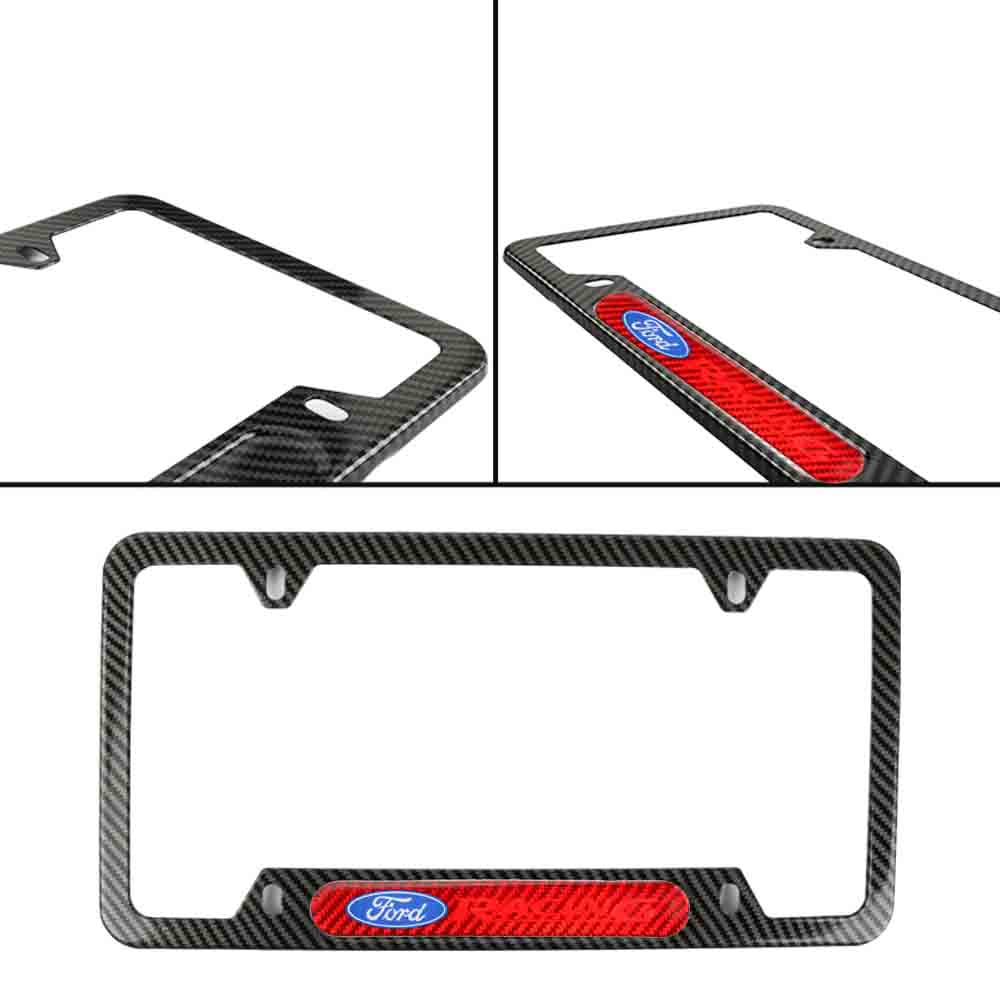 Brand New Universal 1PCS Ford Racing Carbon Fiber Look Metal License Plate Frame