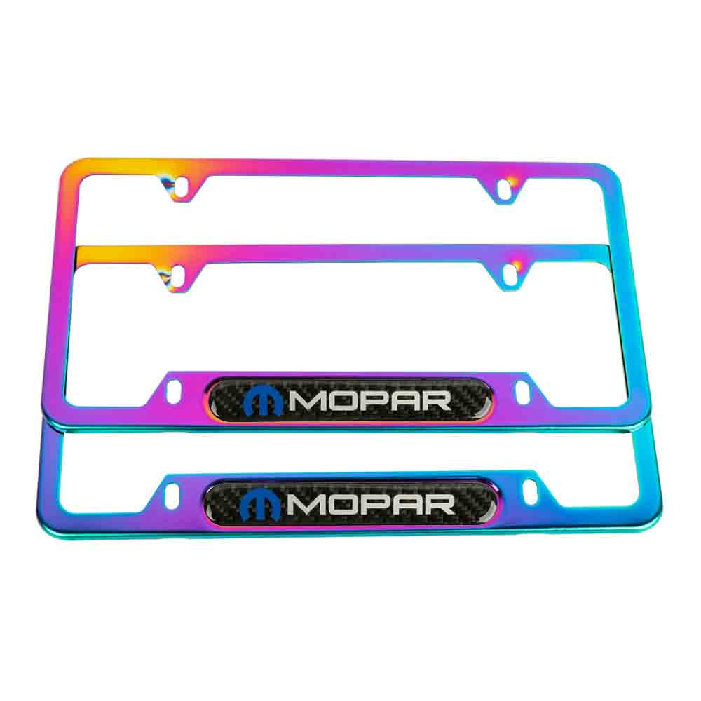 Brand New Universal 2PCS Mopar Neo Chrome Metal License Plate Frame