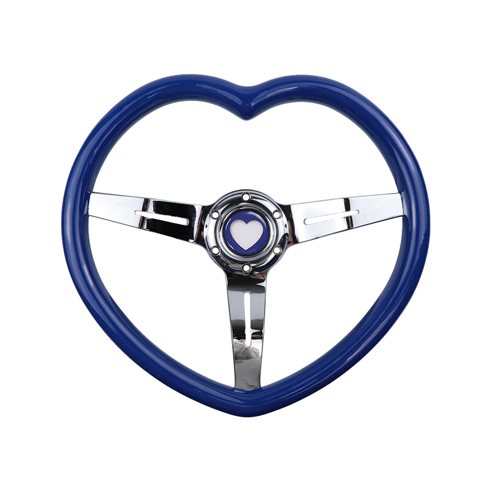 Brand New Universal Blue Heart Shape Car Horn Button Black Steering Wheel Center Cap