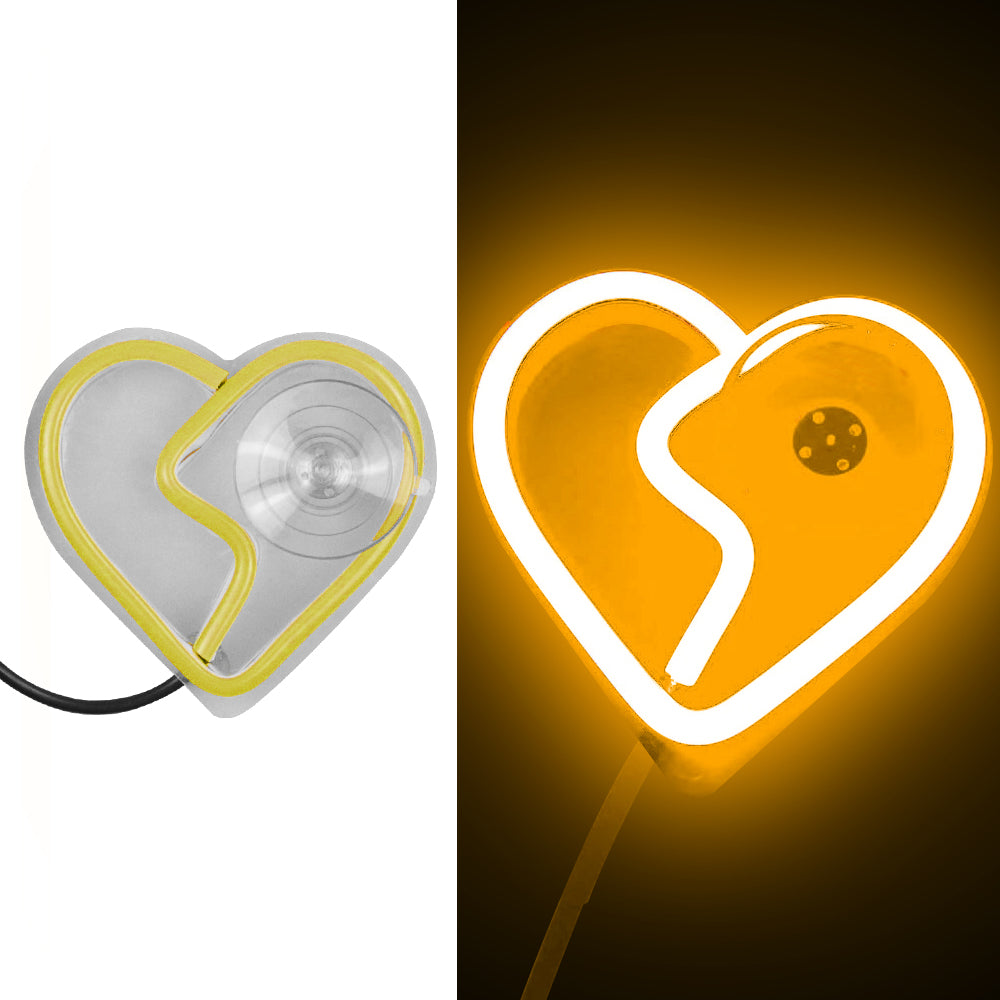 BRAND NEW UNIVERSAL BROKEN LOVE HEART YELLOW LED Neon Flash Light Car Wind Glow Electric Remote Control Lamp