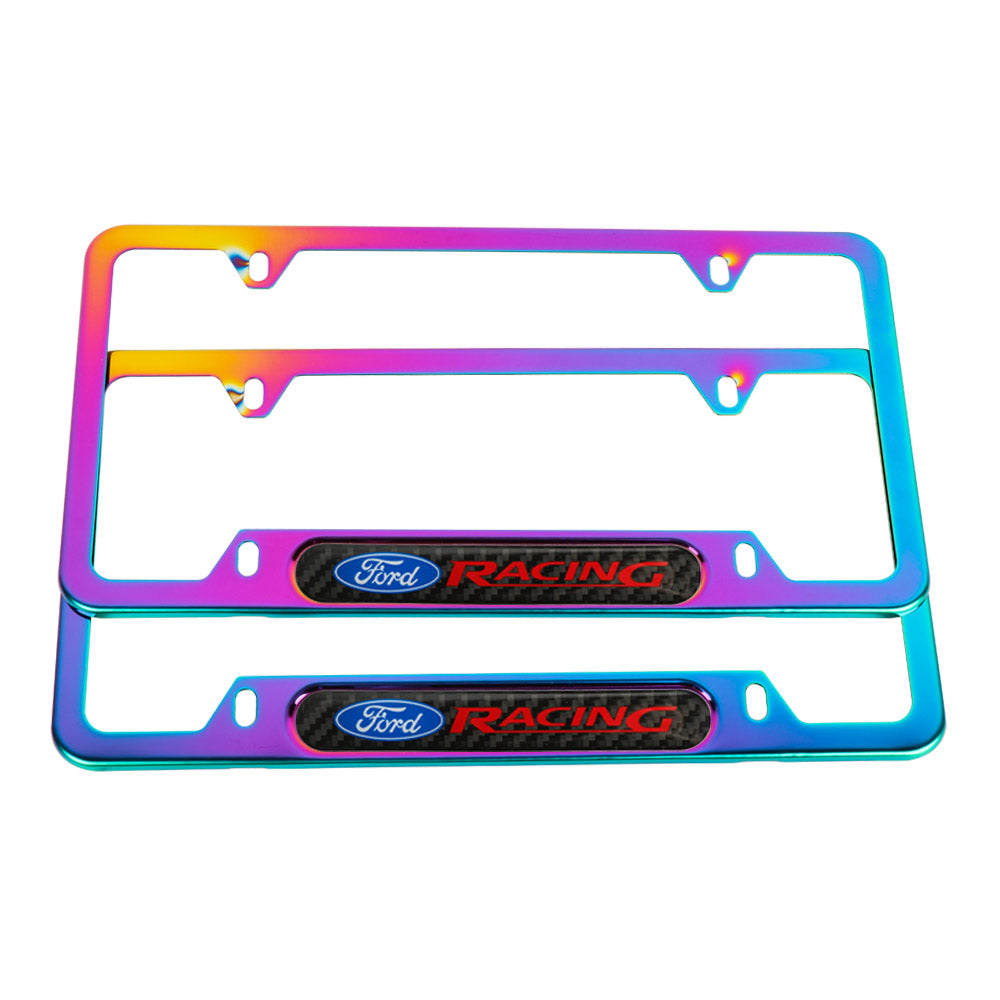 Brand New Universal 2PCS Ford Racing Neo Chrome Metal License Plate Frame