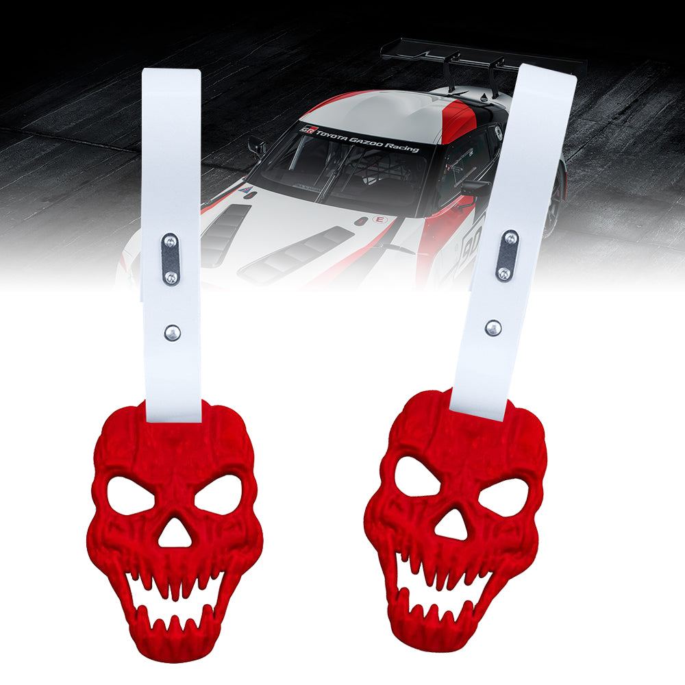 Brand New Skull Head Red JDM TSURIKAWA Ring Subway Train Bus Handle White Strap Charm Drift