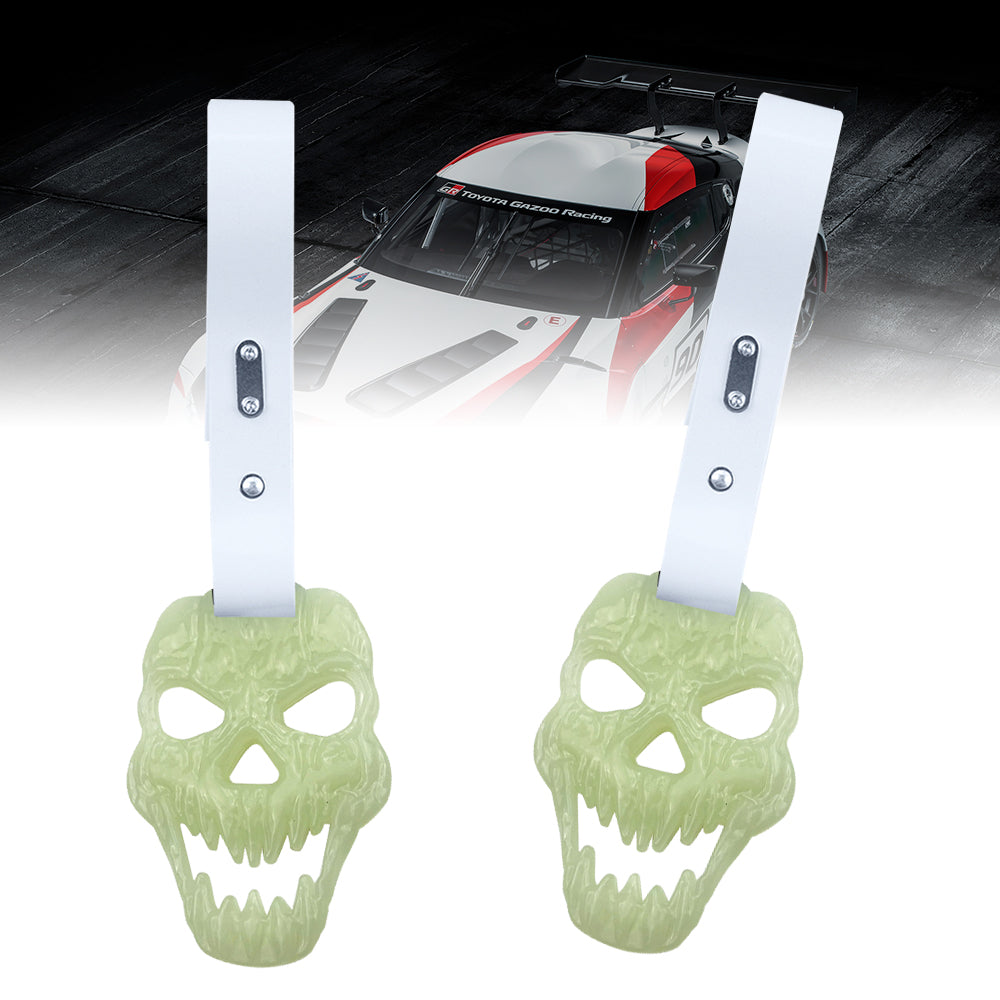 Brand New Skull Head Glow In Dark Green JDM TSURIKAWA Ring Subway Train Bus Handle White Strap Charm Drift