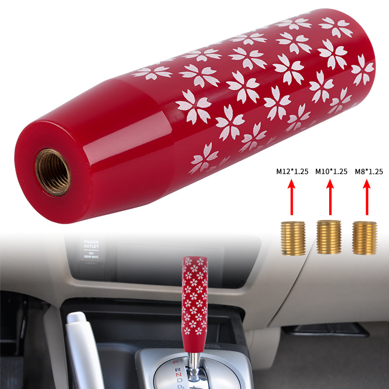 Brand New 15CM Sakura Flowers Universal Glossy Red Long Stick Manual Car Gear Shift Knob Shifter M8 M10 M12