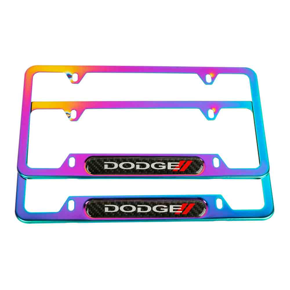 Brand New Universal 2PCS Dodge Neo Chrome Metal License Plate Frame