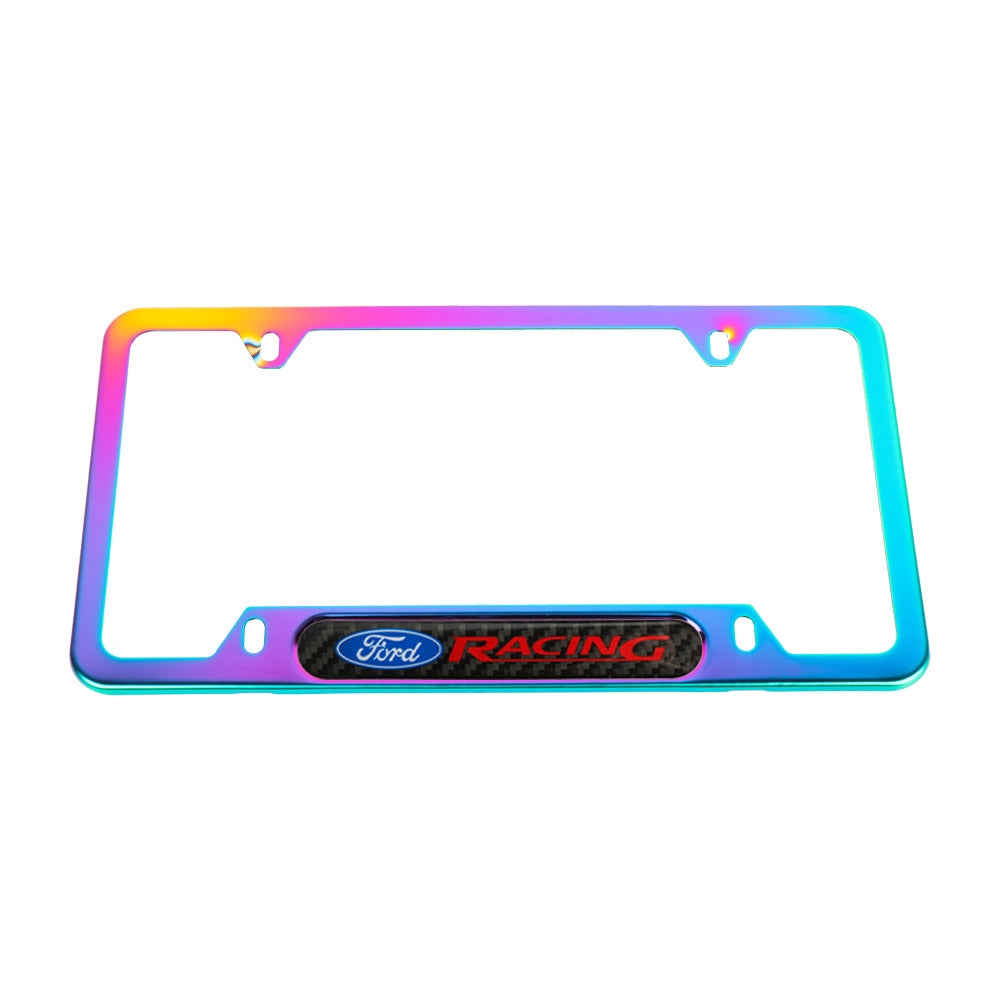 Brand New Universal 2PCS Ford Racing Neo Chrome Metal License Plate Frame