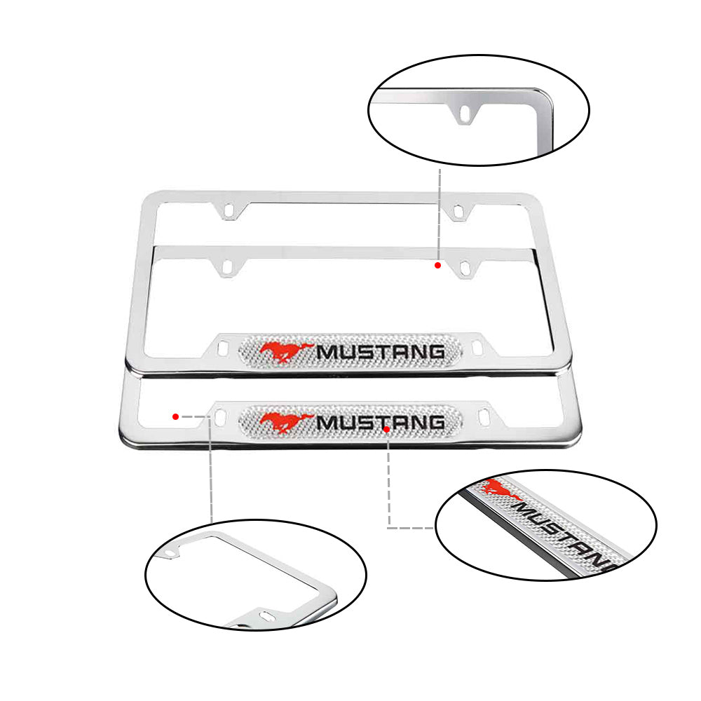 Brand New Universal 2PCS Ford Mustang Chrome Metal License Plate Frame