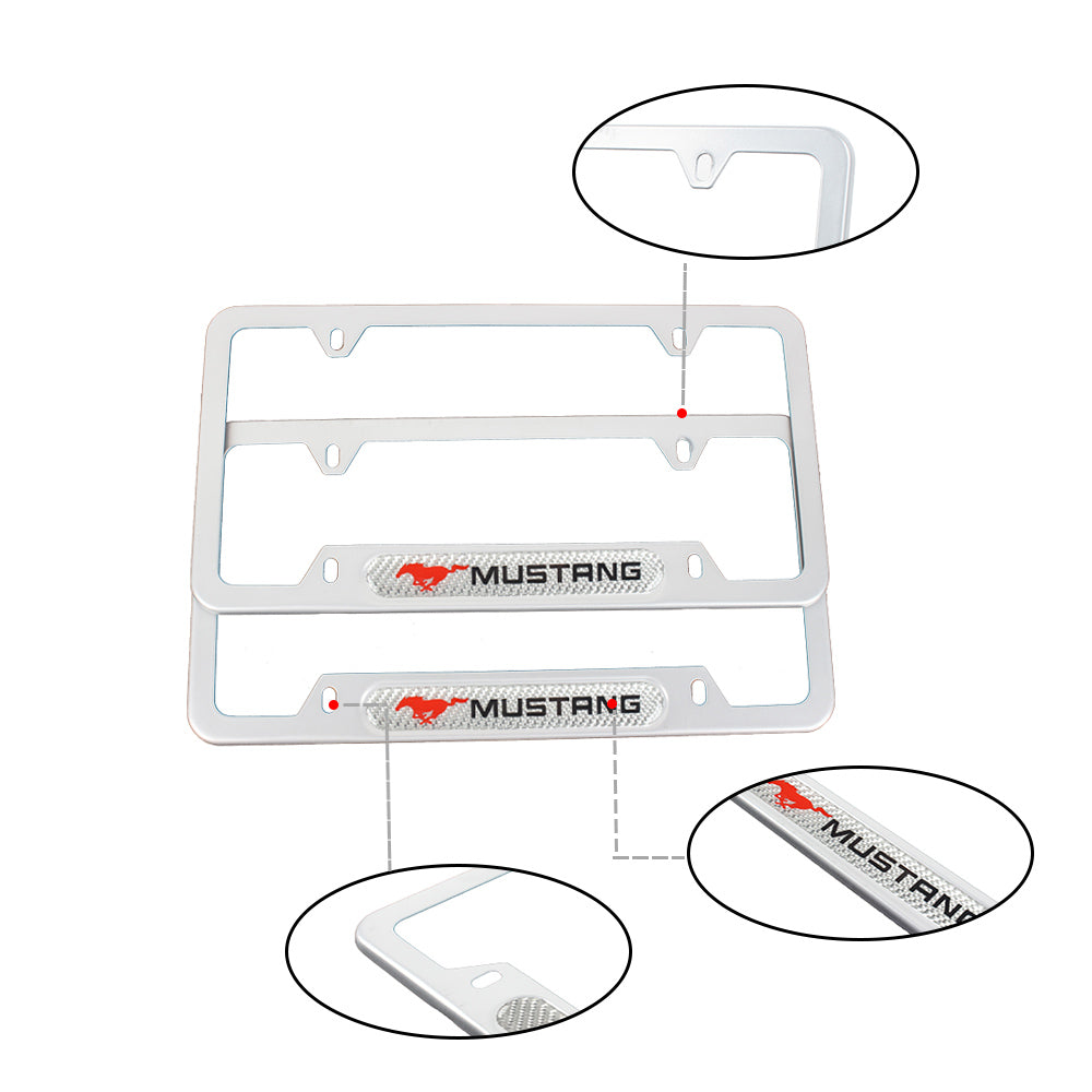 Brand New Universal 1PCS Mustang Silver Metal License Plate Frame