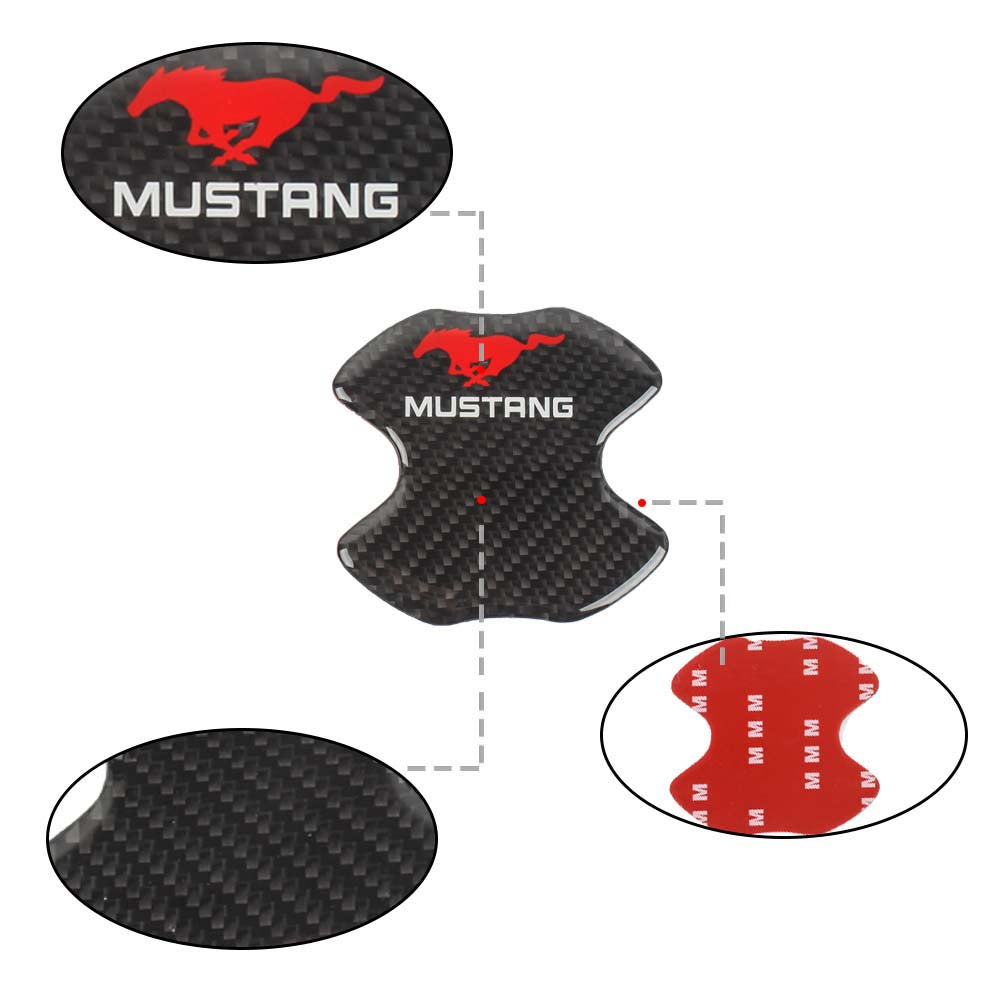 BRAND NEW UNIVERSAL 2PCS MUSTANG REAL CARBON FIBER ANTI-SCRATCH DOOR HANDLE PROTECTOR