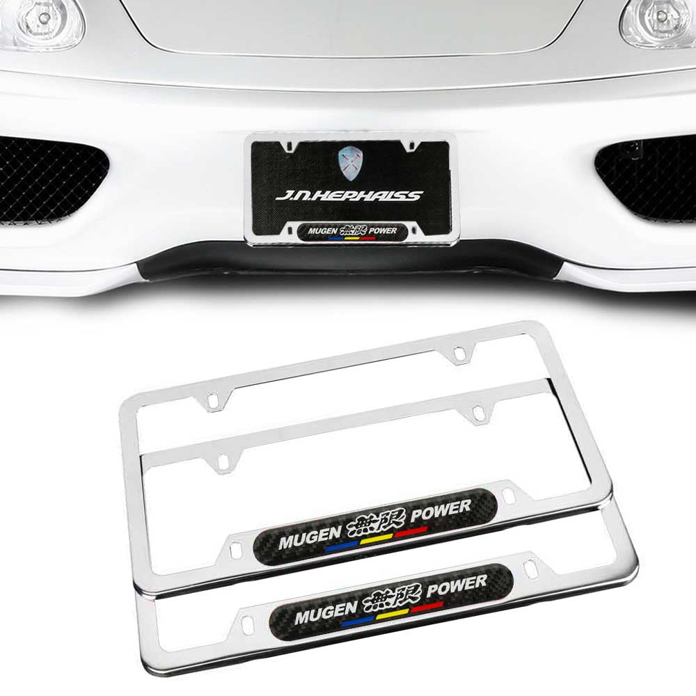 Brand New Universal 2PCS Mugen Power Chrome Metal License Plate Frame