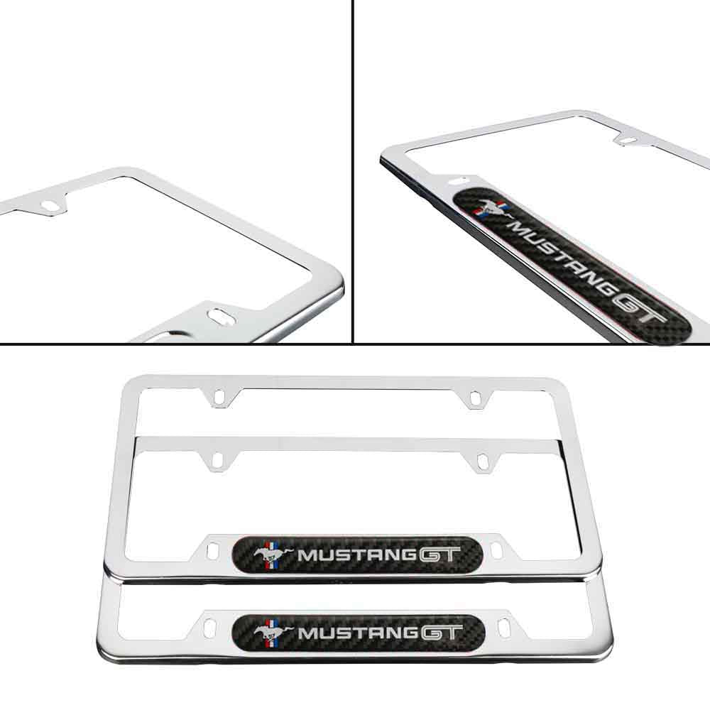 Brand New Universal 2PCS FORD MUSTANG GT Chrome Metal License Plate Frame