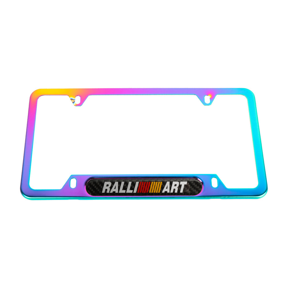 Brand New Universal 2PCS Ralliart Neo Chrome Metal License Plate Frame