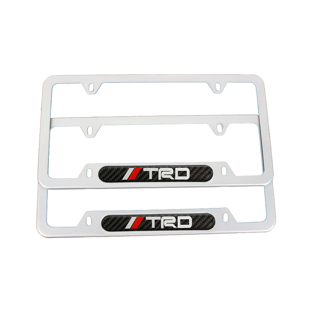 Brand New Universal 2PCS TRD Silver Metal License Plate Frame