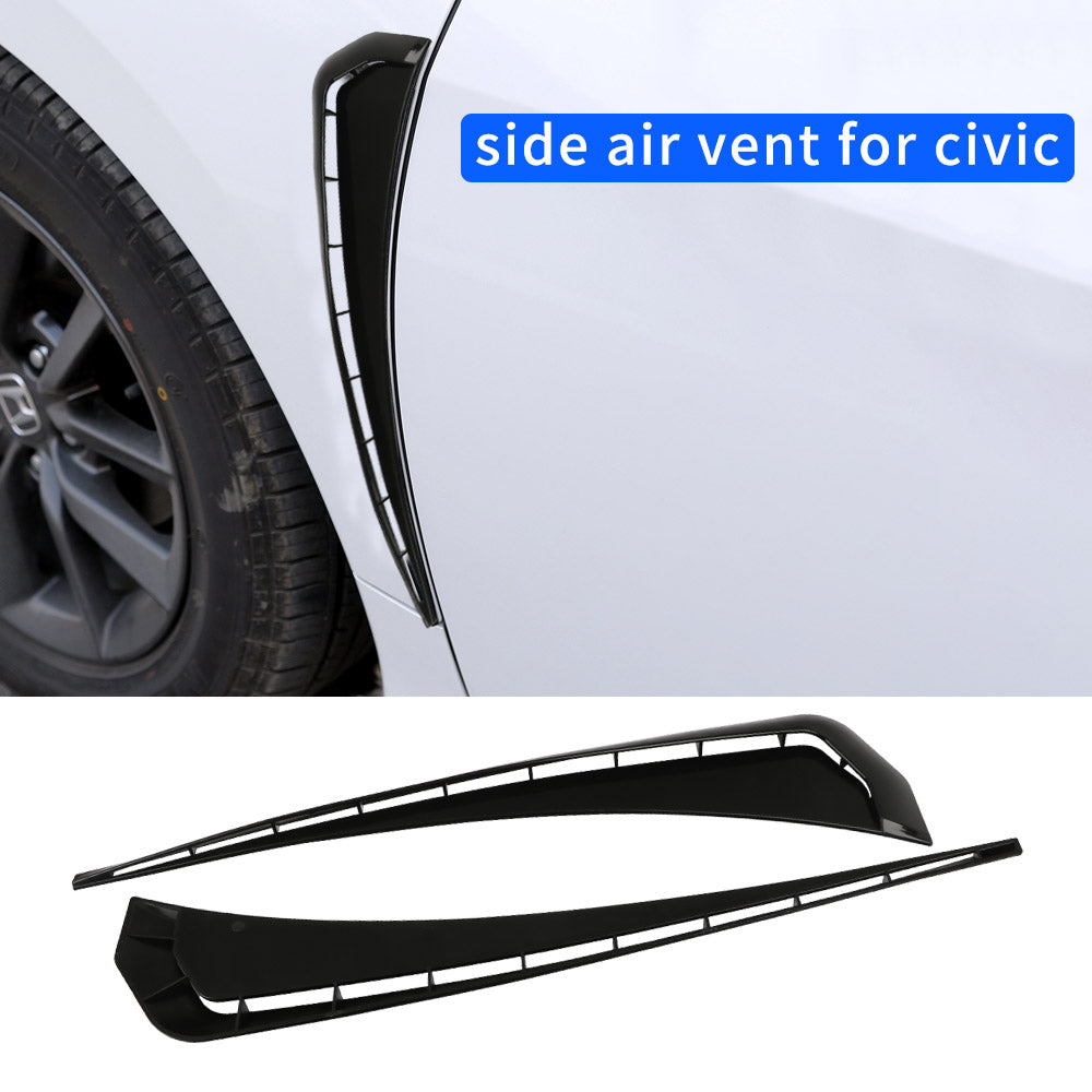 Brand New Universal Glossy Black ABS Side Fender Vent Air Wing Cover Trim For 2016-2023 Honda Civic