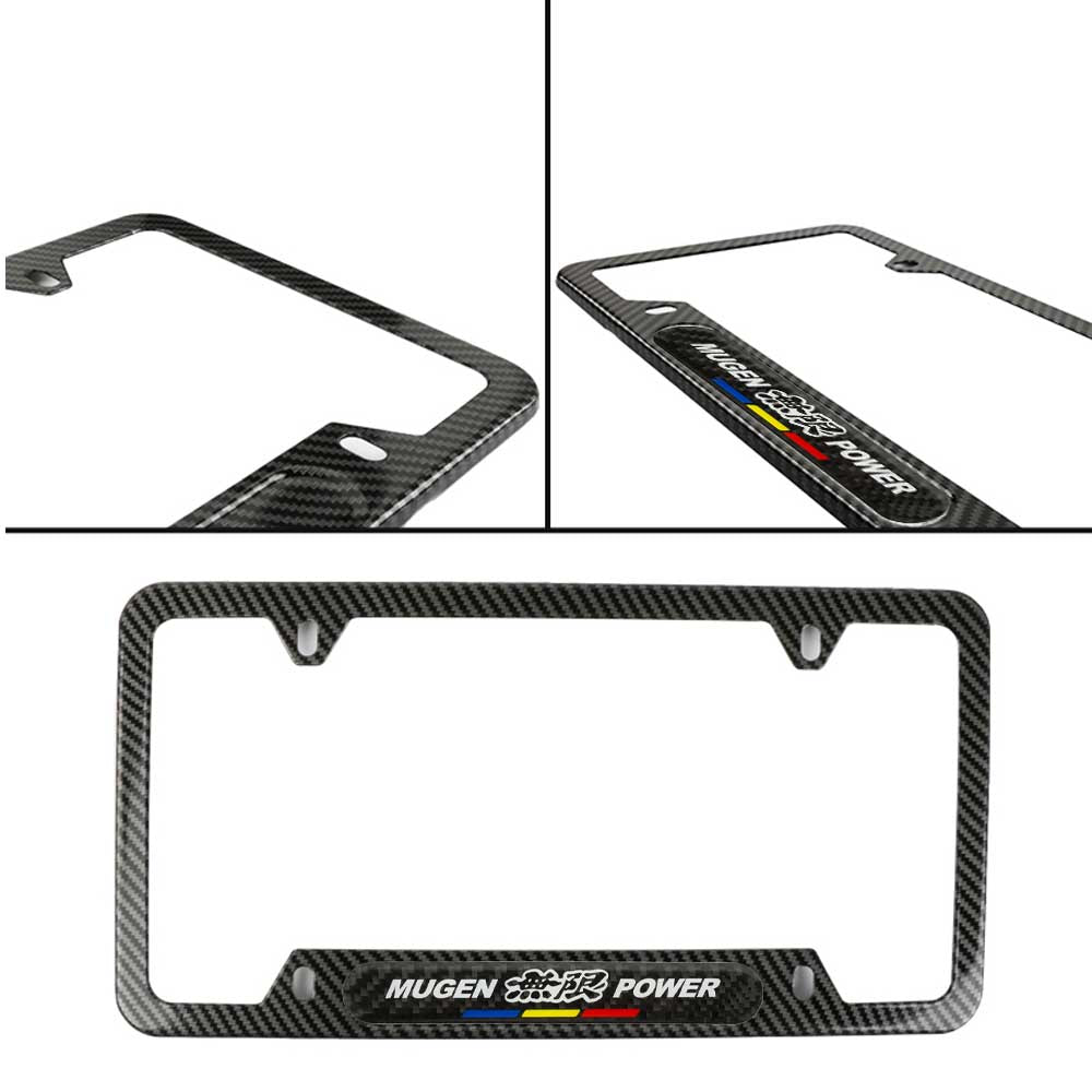 Brand New Universal 1PCS Mugen Power Carbon Fiber Look Metal License Plate Frame