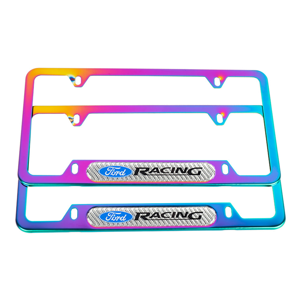 Brand New Universal 2PCS Ford Racing Neo Chrome Metal License Plate Frame