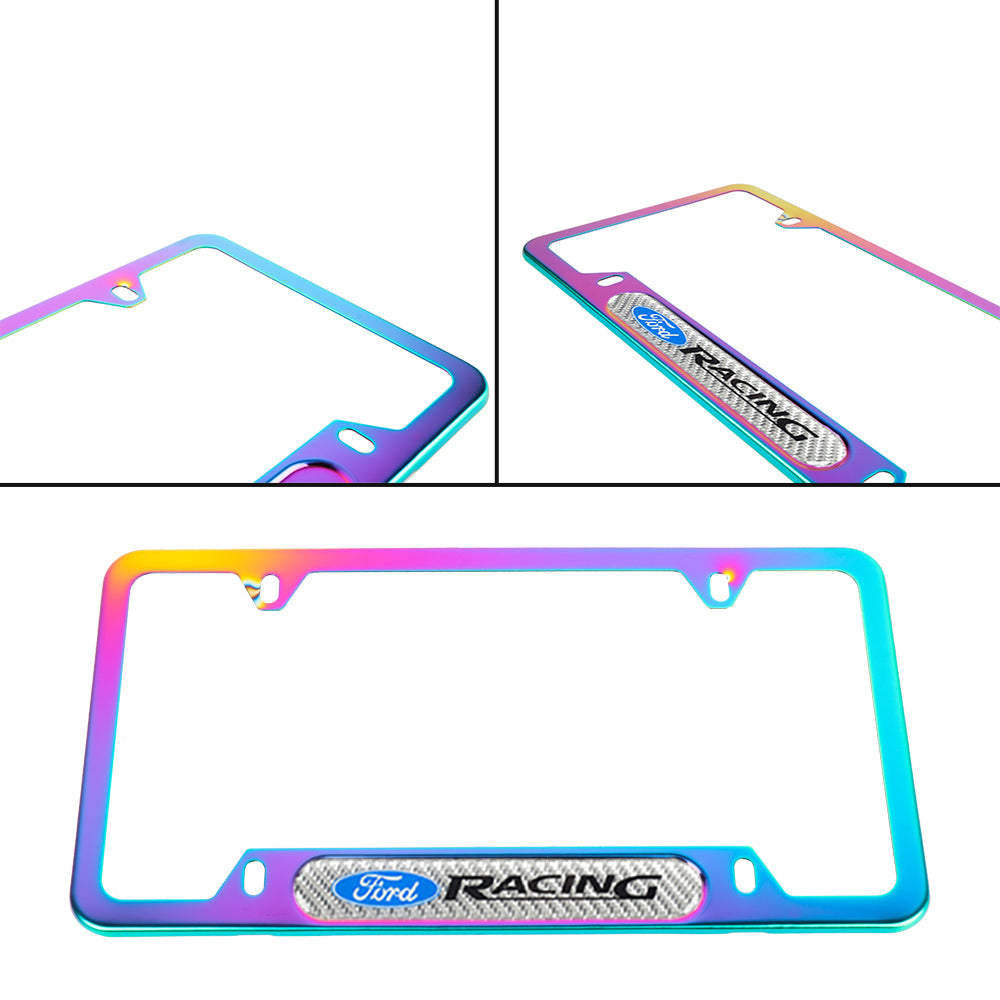 Brand New Universal 1PCS Ford Racing Neo Chrome Metal License Plate Frame