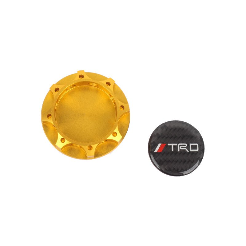 Brand New Toyota TRD Real Carbon Fiber Sticker ALUMNIUM Gold Billet Engine Oil FILLER Cap