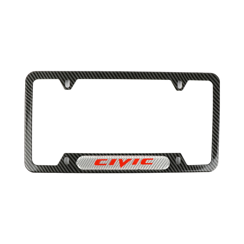 Brand New Universal 2PCS CIVIC Carbon Fiber Look Metal License Plate Frame