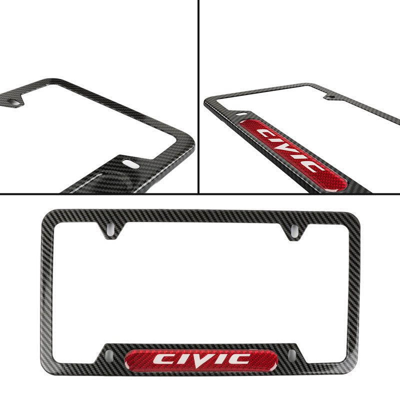 Brand New Universal 1PCS CIVIC Carbon Fiber Look Metal License Plate Frame