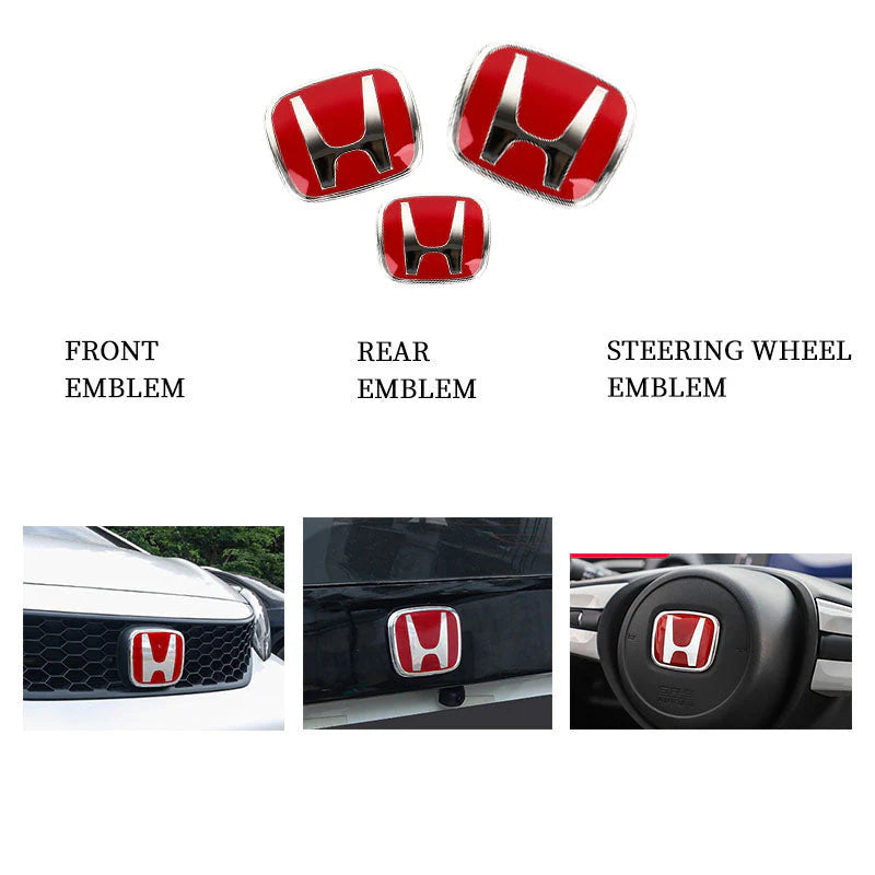 BRAND NEW 3PCS HONDA RED FRONT+REAR+STEERIING JDM EMBLEM SET FOR ACCORD 2023-2025 4DR SEDAN