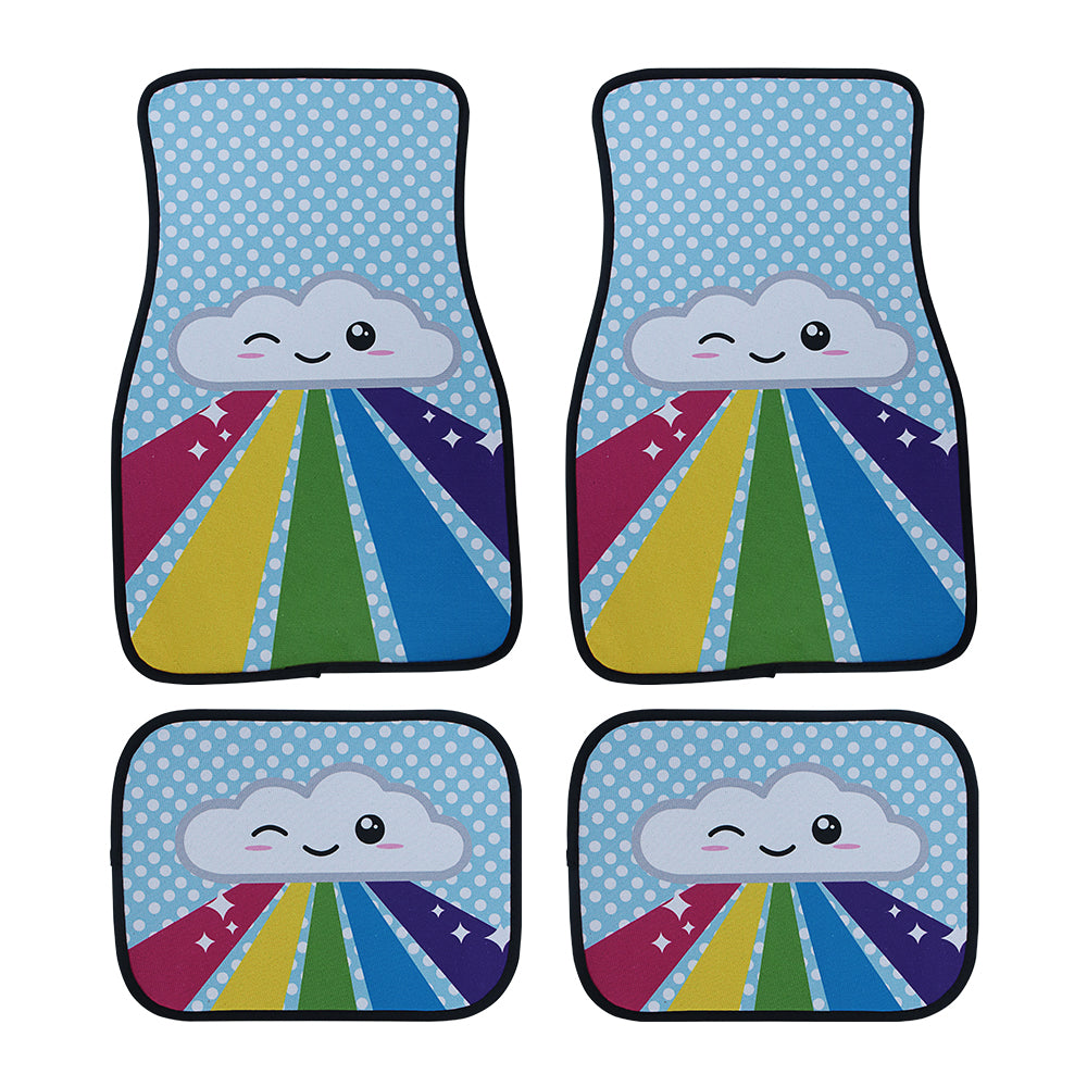 Brand New 4PCS UNIVERSAL RAINBOW CLOUD Fabric Car Floor Mats Interior Carpets