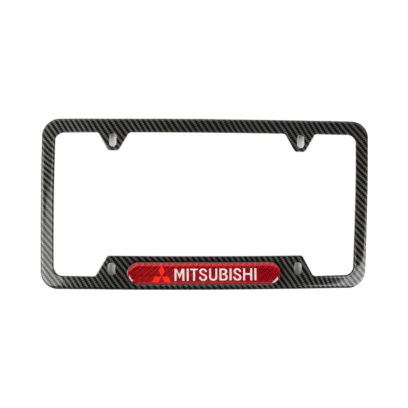 Brand New Universal 1PCS MITSUBISHI Carbon Fiber Look Metal License Plate Frame