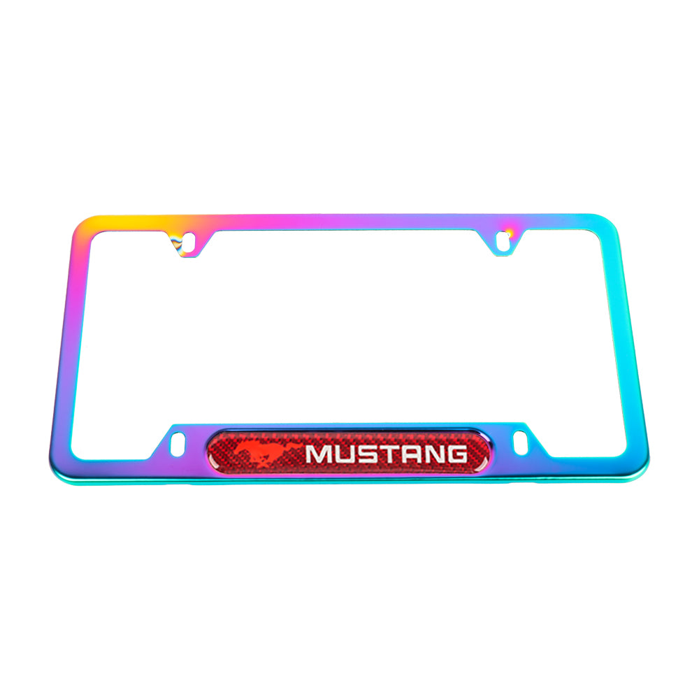 Brand New Universal 2PCS Mustang Neo Chrome Metal License Plate Frame