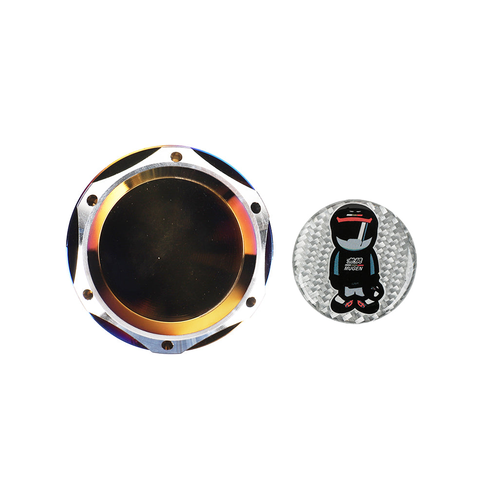 Brand New Jdm Mugen Racer Burnt Blue Engine Oil Cap With Real Carbon Fiber Mugen Racer Sticker Emblem For Honda / Acura