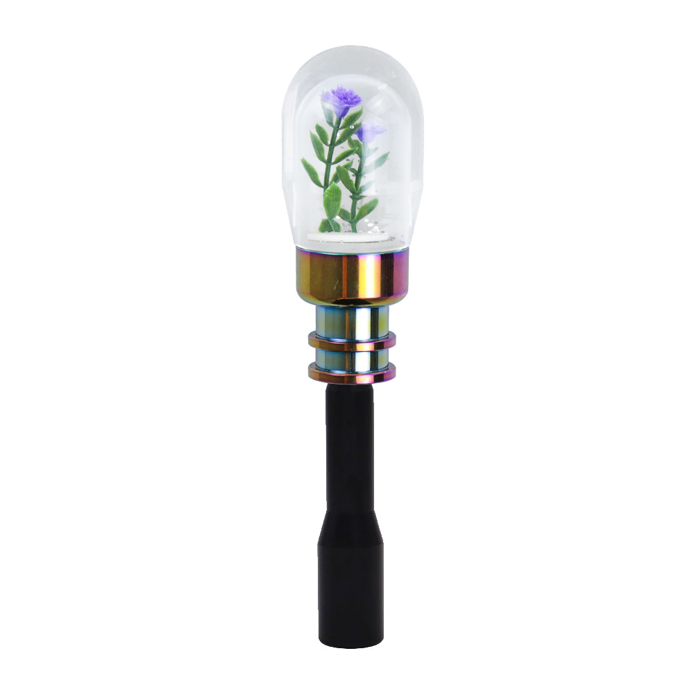 Brand New Acrylic Clear Crystal Purple Flower Long Manuel Gear Stick Shift Knob M8 M10 M12 & Black Shifter Extender Extension