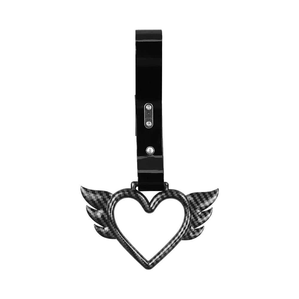 Brand New Angel Wing Heart Carbon Fiber JDM TSURIKAWA Ring Subway Train Bus Handle Black Strap Charm Drift