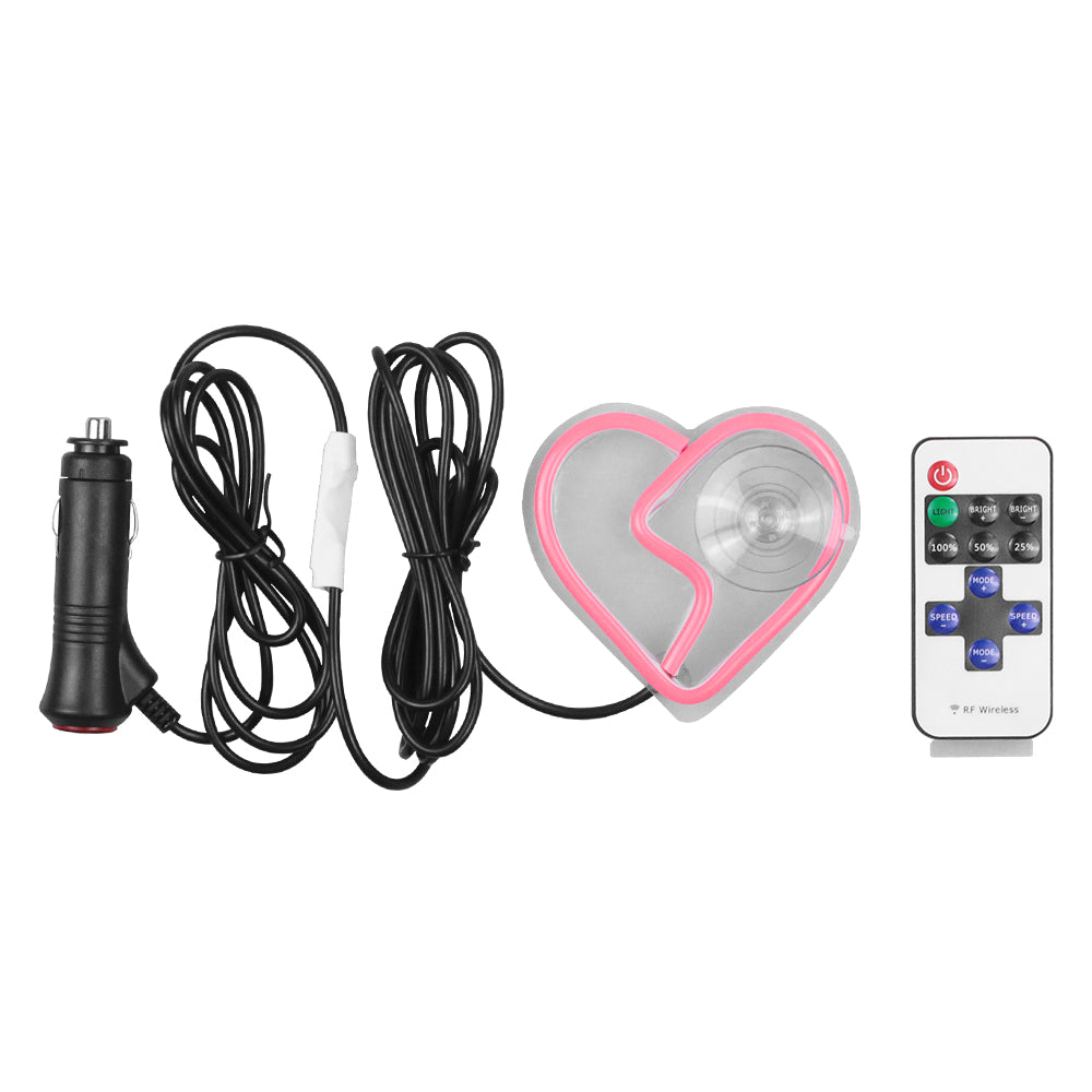 BRAND NEW UNIVERSAL BROKEN LOVE HEART PINK LED Neon Flash Light Car Window Glow Electric Remote Control Lamp