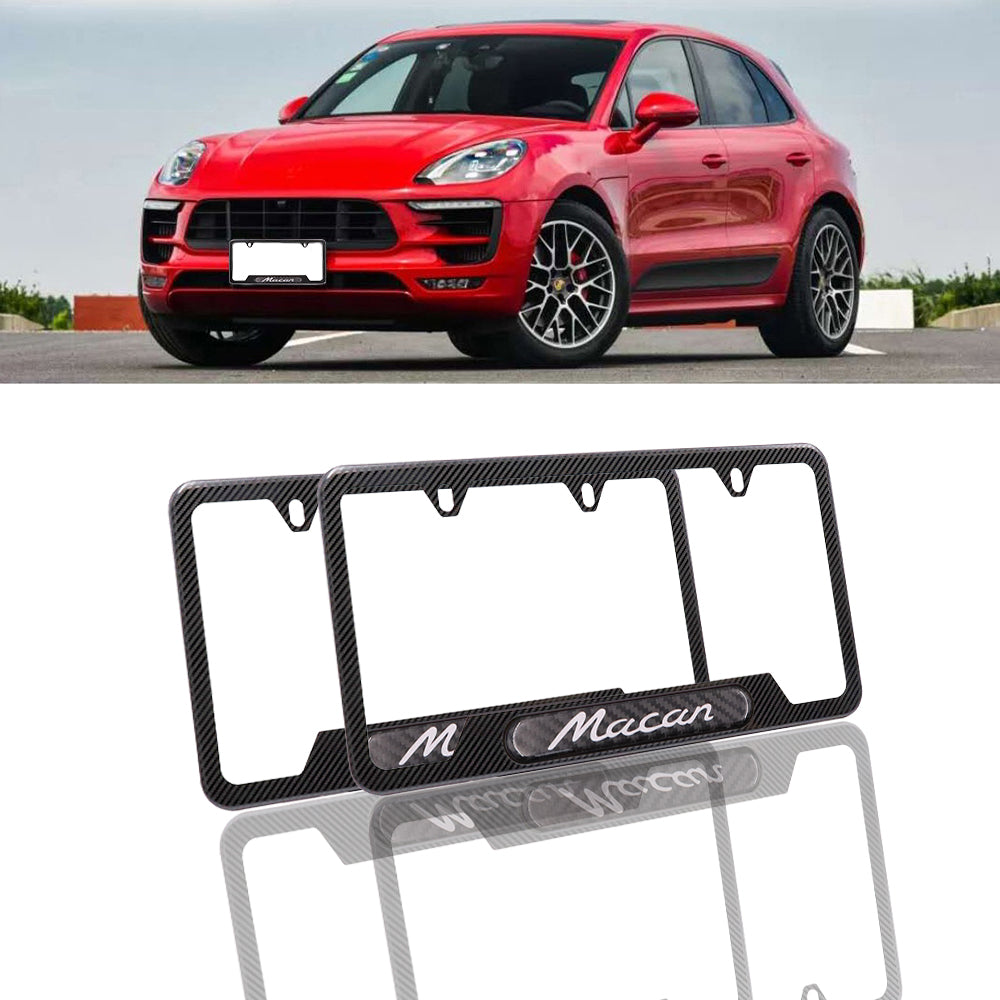 Brand New Universal 2PCS Porsche Macan Carbon Fiber Metal License Plate Frame