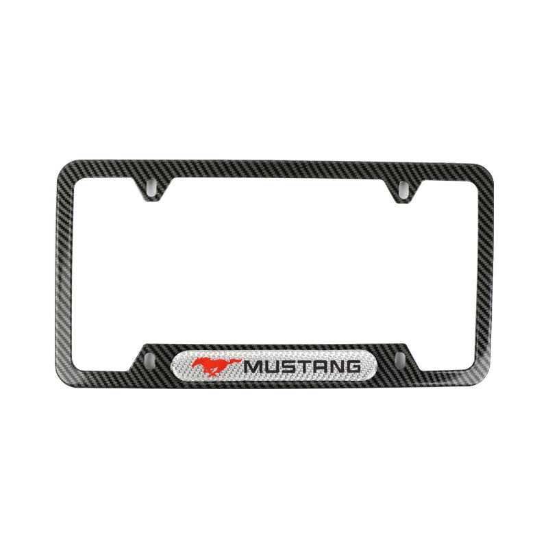 Brand New Universal 2PCS Mustang Carbon Fiber Look Metal License Plate Frame