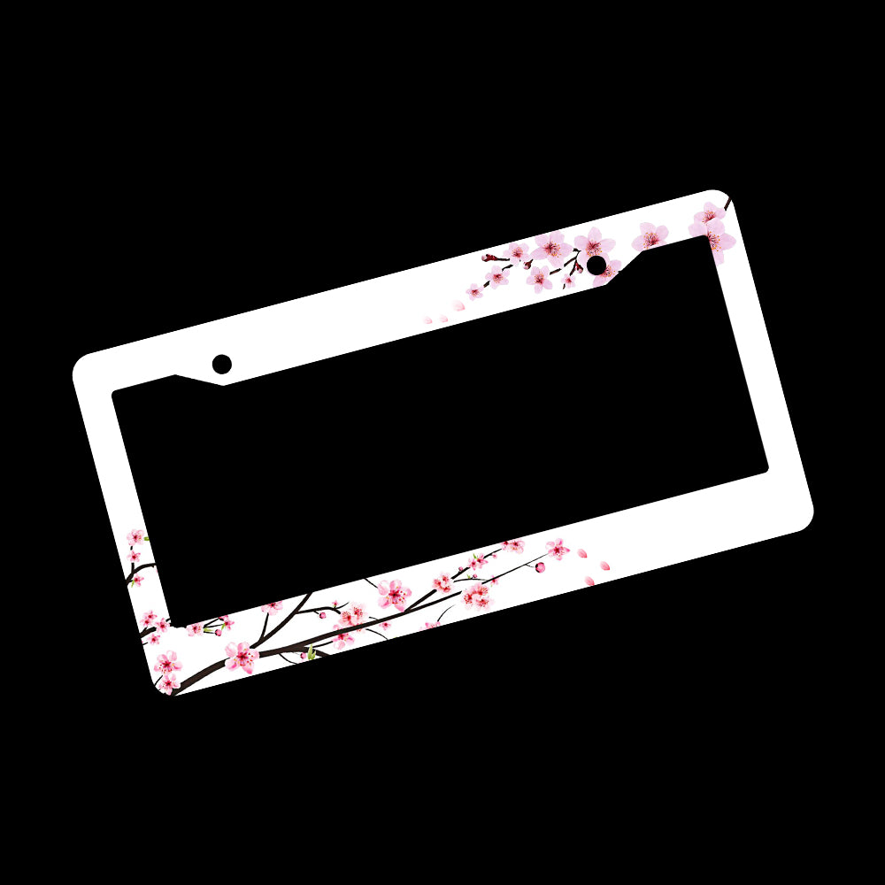 Brand New Universal 2PCS Sakura JDM Flower ABS Plastic White License Plate Frame