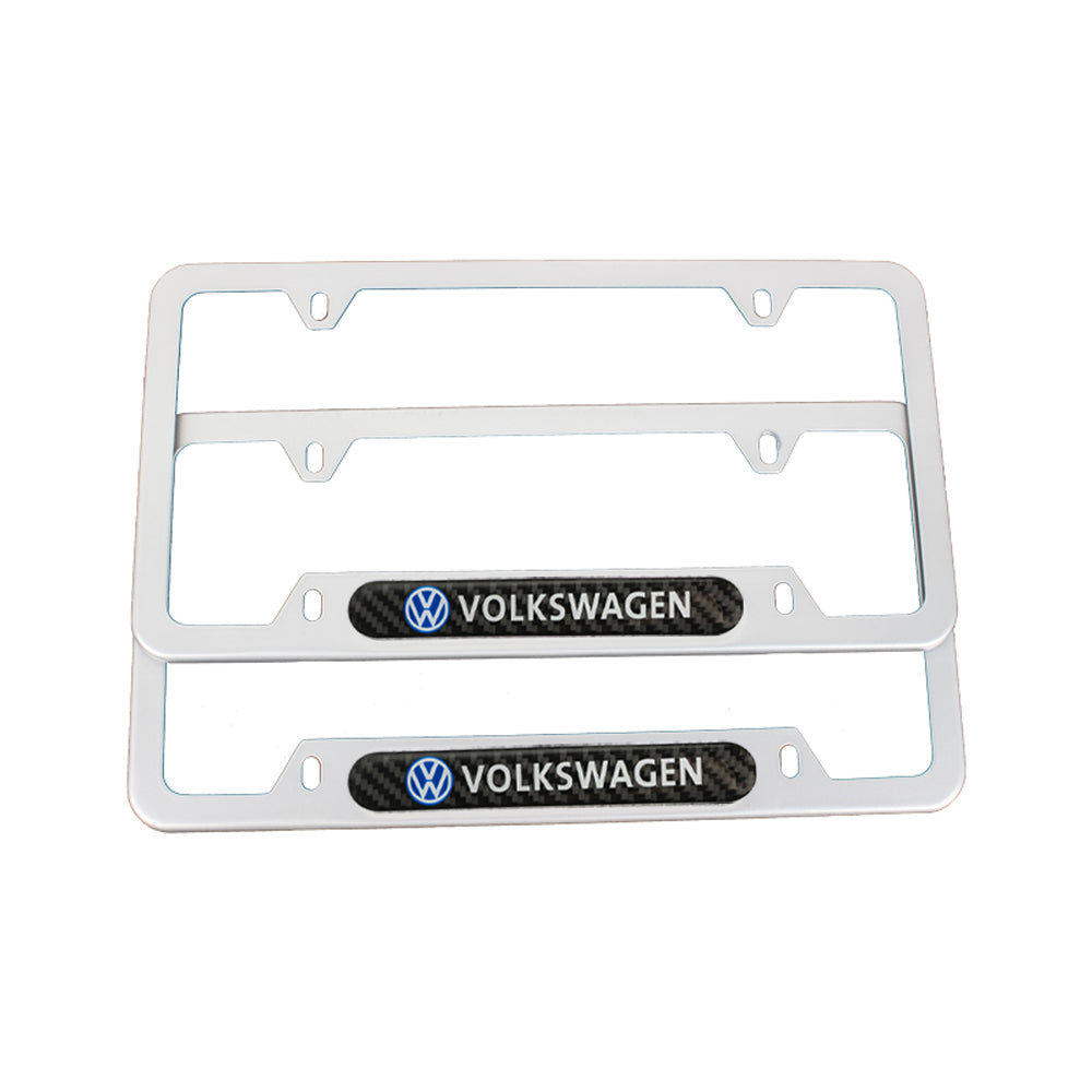 Brand New Universal 2PCS VOLKSWAGEN Silver Metal License Plate Frame