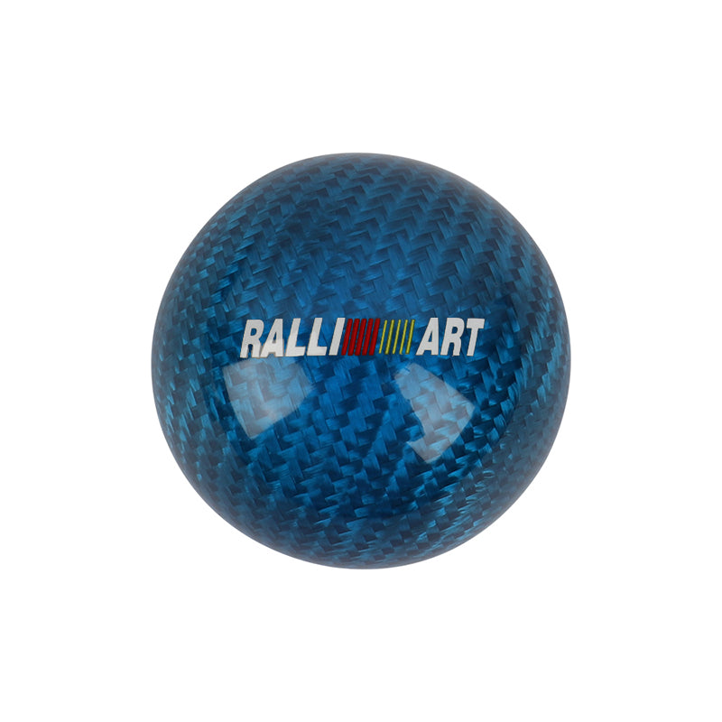 Brand New Universal Ralliart Car Gear Shift Knob Round Ball Shape Blue Real Carbon Fiber M8 M10 M12