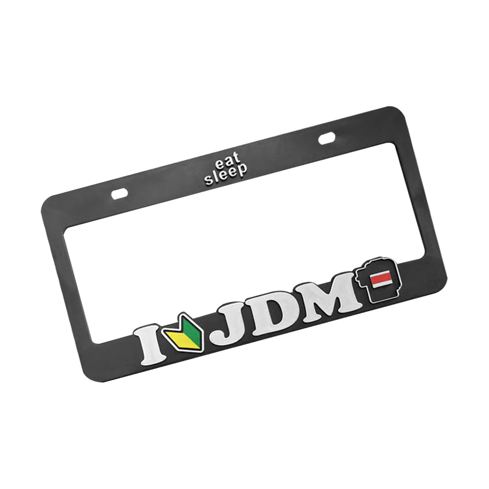 Brand New Universal 2PCS I LOVE JDM DOMO ABS Plastic Black License Plate Frame