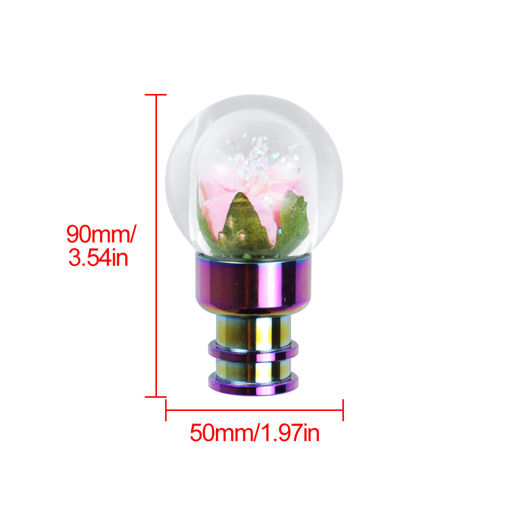 Brand New Universal Acrylic Clear Crystal Pink Rose Flower Ball Gear Shift Knob Manual M8 M10 M12