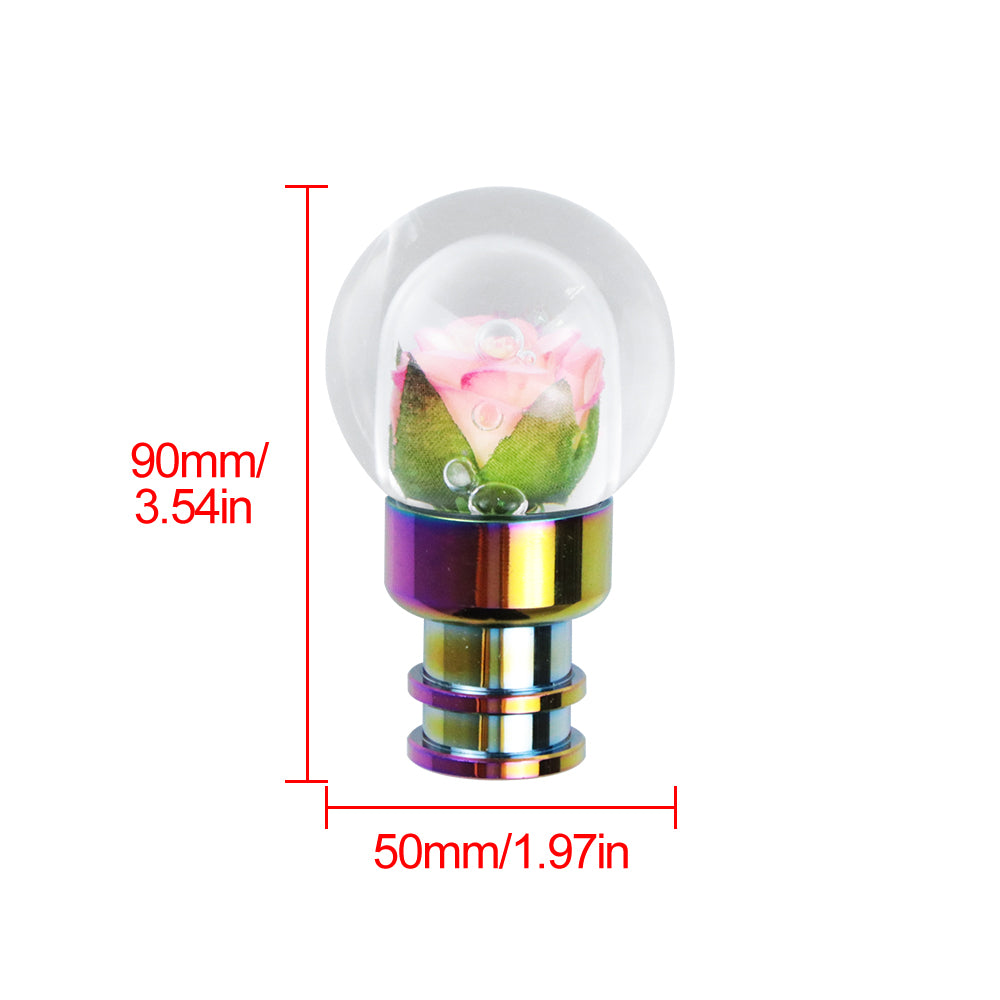 Brand New Universal Acrylic Clear Crystal Yellow /Pink Rose Flower Ball Gear Shift Knob Manual M8 M10 M12