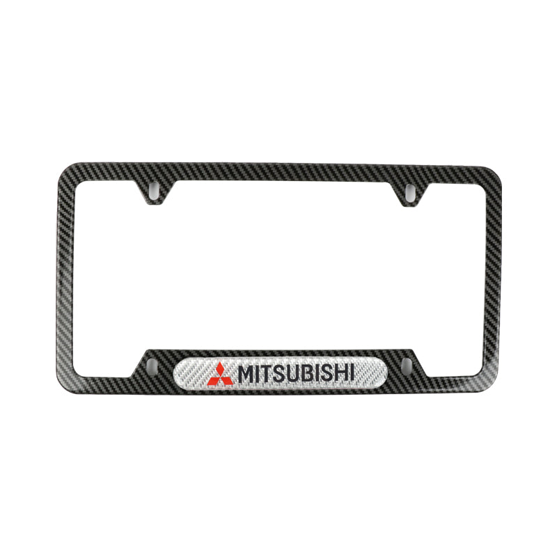 Brand New Universal 1PCS MITSUBISHI Carbon Fiber Look Metal License Plate Frame