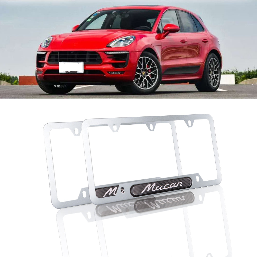 Brand New Universal 2PCS Porsche Macan Silver Metal License Plate Frame