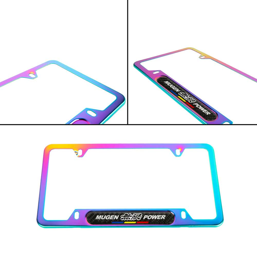 Brand New Universal 1PCS Mugen Power Neo Chrome Metal License Plate Frame