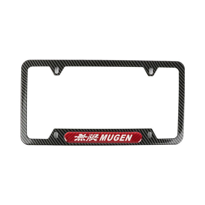 Brand New Universal 2PCS Mugen Carbon Fiber Look Metal License Plate Frame