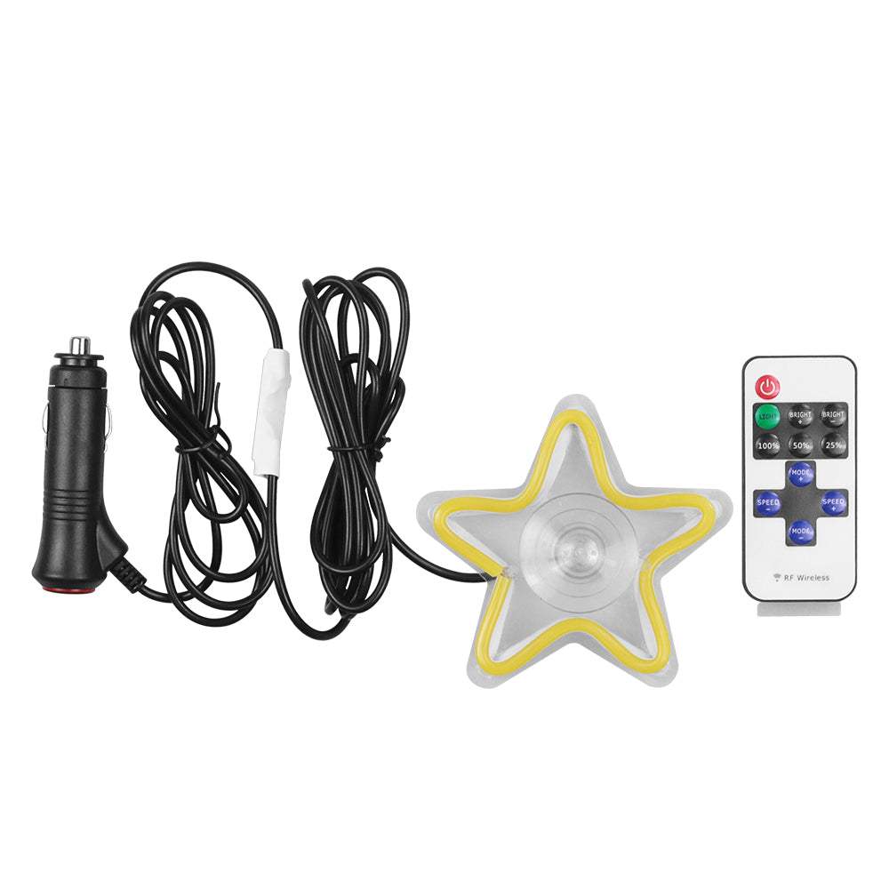 BRAND NEW UNIVERSAL STAR SHAPED YELLOW LED Neon Flash Light Car Window Glow Electric Remote Control Lamp