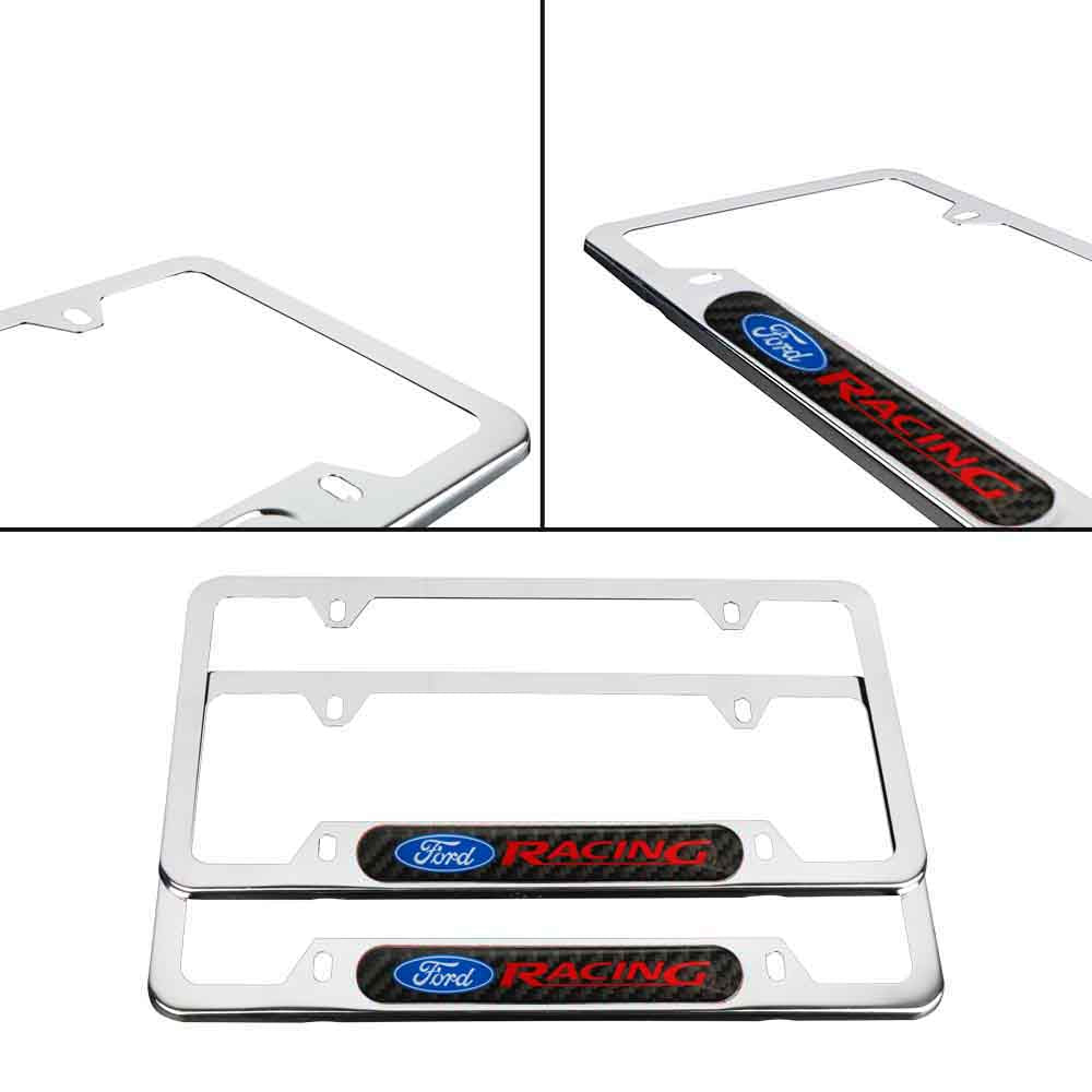 Brand New Universal 2PCS FORD RACING Chrome Metal License Plate Frame